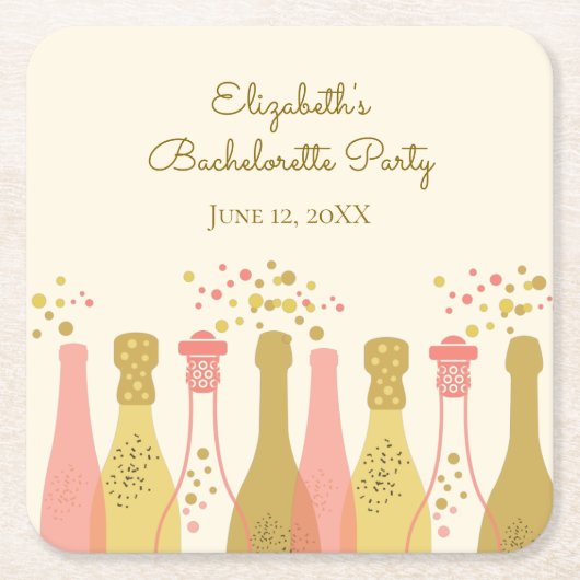 レトロな魅力満載の1960年代スタイルのシャンパン独身最後の夜会 スクエアペーパーコースター (正面)