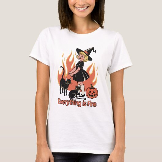 レトロな魔女のハロウィン面白グッズ Tシャツ (正面)