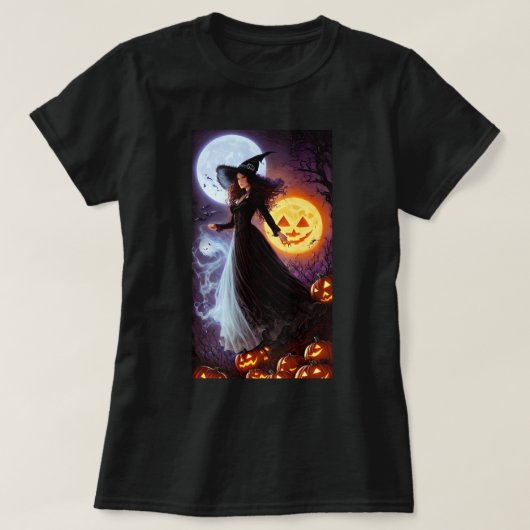 レトロな魔女のハロウィンTシャツ Tシャツ (デザイン正面)