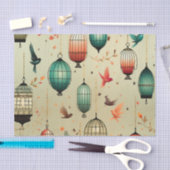 レトロな鳥かご と 飛ぶ鳥のデコパージュ 薄葉紙 (クラフト)