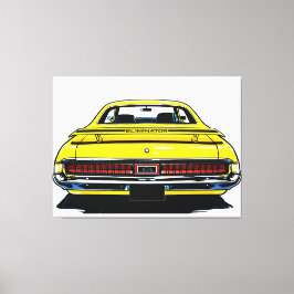 レトロな黄色のマッスルカー リアビュー ポップアートイラスト キャンバスプリント
