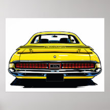 レトロな黄色のマッスルカー リアビュー ポップアートイラスト