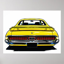 レトロな黄色のマッスルカー リアビュー ポップアートイラスト ポスター