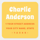 レトロな黄色オレンジの差出人住所 スクエアシール (正面)