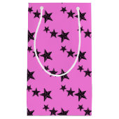 レトロな黒い星がピンク色 スモールペーパーバッグ (正面)