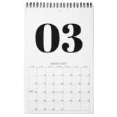 レトロな黒と白のタイポグラフィ 写真なし 2026年 カレンダー (3月 2027)