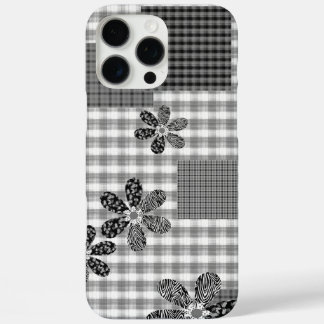 レトロな黒と白のパッチワークの田舎風パターン iPhone 16 PRO MAXケース
