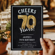 レトロな黒板とゴールドバルーンの70歳の誕生日