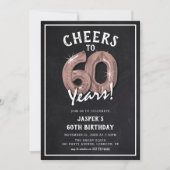 レトロな黒板のローズゴールドバルーン 60歳の誕生日 招待状 (正面)
