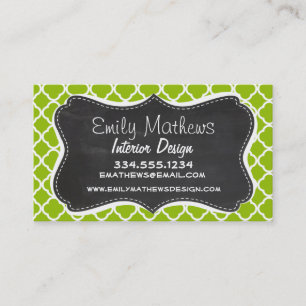 レトロな黒板スタイル; アップルグリーンの四葉クローバー 名刺