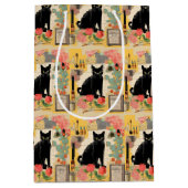 レトロな黒猫のコラージュ ミディアムペーパーバッグ (正面)