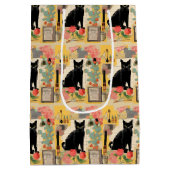 レトロな黒猫のコラージュ ミディアムペーパーバッグ (裏面)