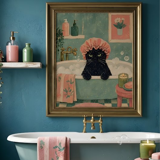 レトロな黒猫のバスルームアート ヴィンテージ ポスター