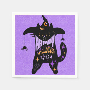 レトロな黒猫の面白いハロウィン  スタンダードカクテルナプキン