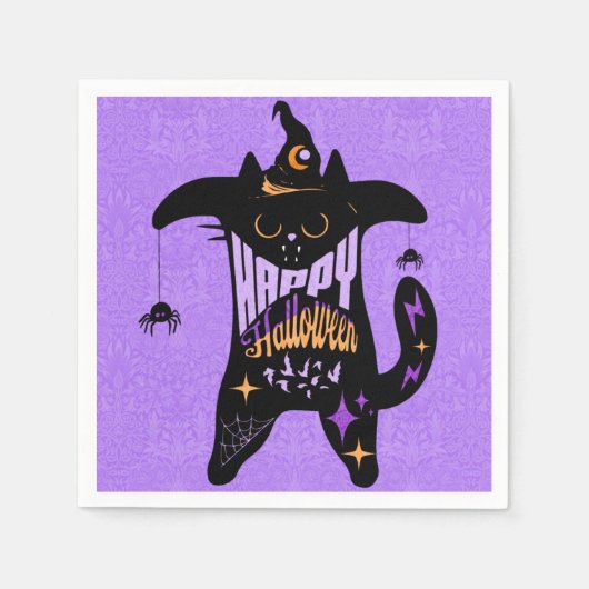 レトロな黒猫の面白いハロウィン  スタンダードカクテルナプキン (正面)