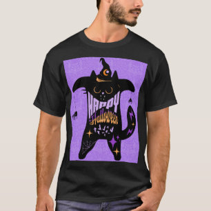 レトロな黒猫の面白いハロウィン Tシャツ