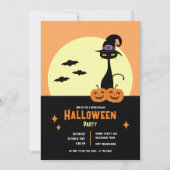 レトロな黒猫パーソナライズドハロウィンパーティー 招待状 (正面)
