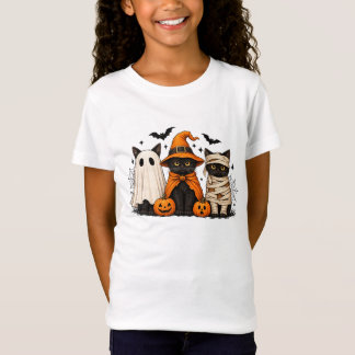 レトロな黒猫魔女のハロウィンパンプキン Tシャツ
