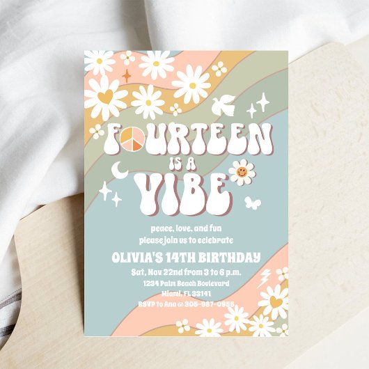 レトロな14歳の誕生日パーティー招待状 招待状