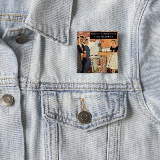 レトロな1950年代のカジュアルパーティーのプリントが面白い！ ビンテージ風 ブライズシャワー/新築 缶バッジ (インサイチュ)