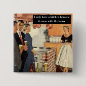 レトロな1950年代のカジュアルパーティーのプリントが面白い！ ビンテージ風 ブライズシャワー/新築 缶バッジ (正面)