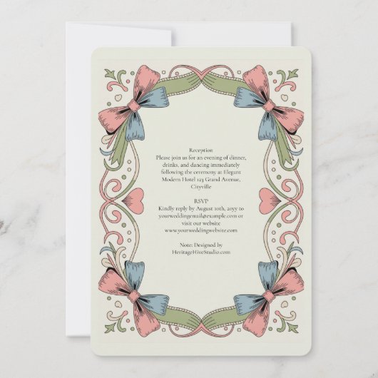 レトロな1950年代のロックアビリー パステル ボウ ウェディング ヘリテージ 招待状 (裏面)