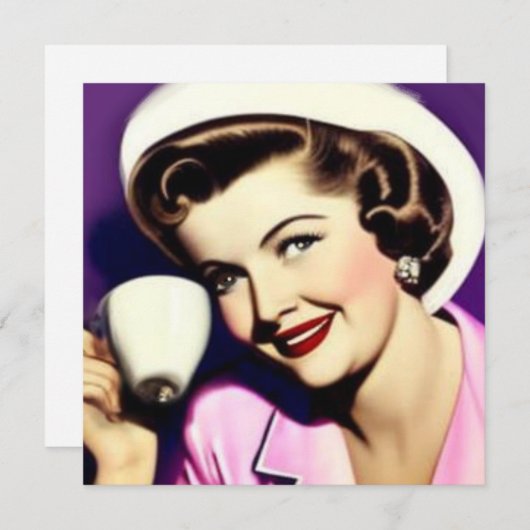 レトロな1950年代の様式化された女性と小さなカード (正面/裏面)