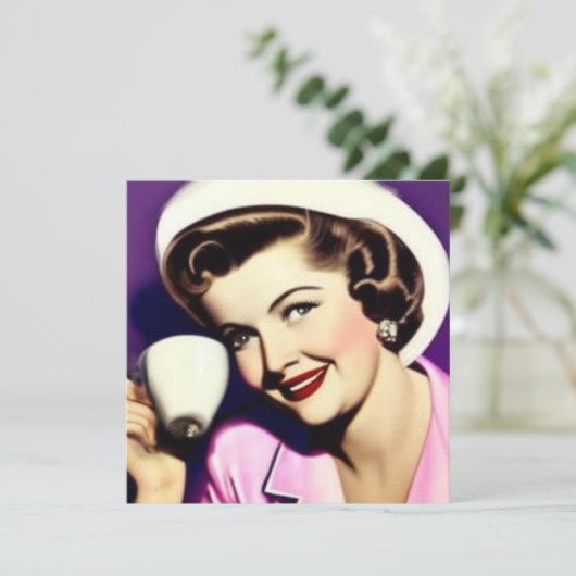 レトロな1950年代の様式化された女性と小さなカード (スタンド正面)