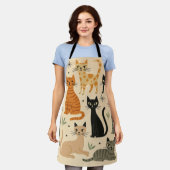 レトロな1950年代風の猫柄 エプロン (着用した状態)
