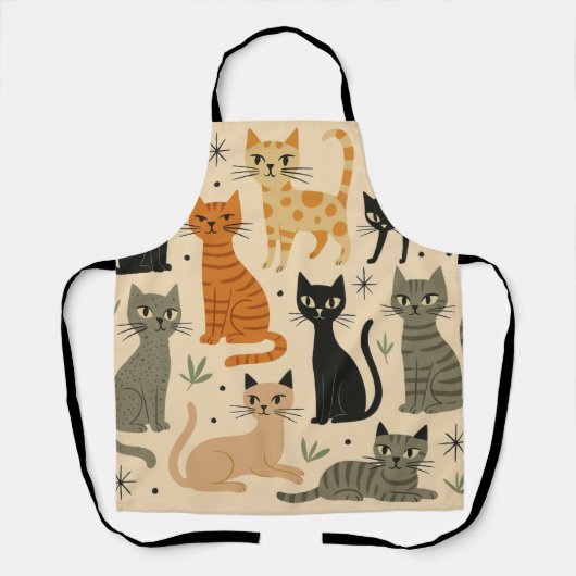 レトロな1950年代風の猫柄 エプロン (正面)