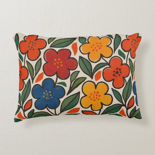 レトロな1960年代スタイルの花柄 アクセントクッション (正面)