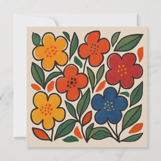 レトロな1960年代スタイルの花柄 招待状 (正面)