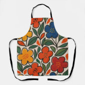 レトロな1960年代風の花柄 エプロン (正面)