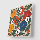 レトロな1960年代風の花柄 スクエア壁時計 (傾斜)