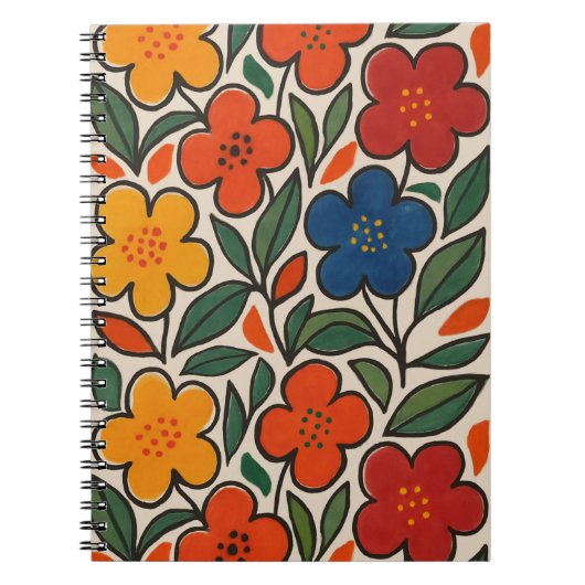 レトロな1960年代風の花柄 ノートブック (正面)