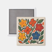 レトロな1960年代風の花柄 マグネット (正面/裏面)