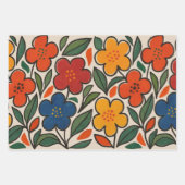 レトロな1960年代風の花柄 ラッピングペーパーシート (正面2)