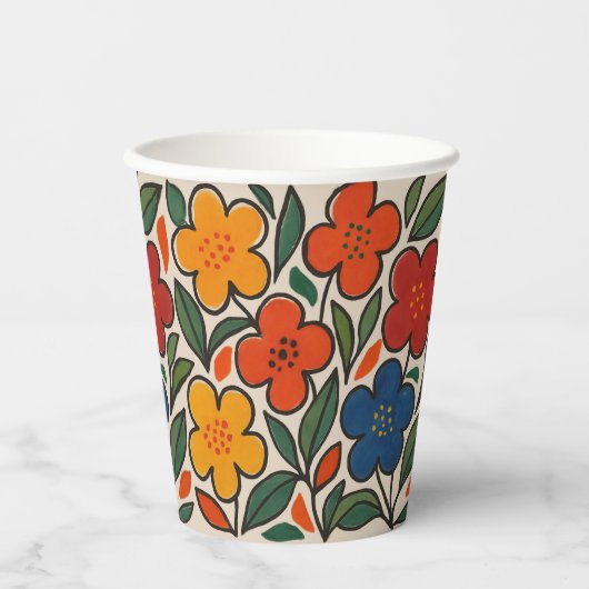 レトロな1960年代風の花柄 紙コップ (正面)