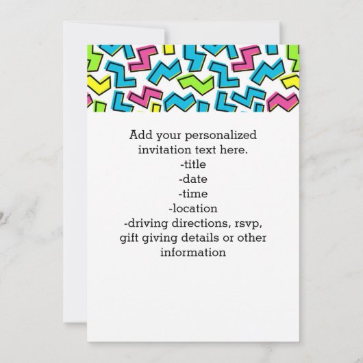 レトロな1980年代のクールでキュートな80'sメンフィスパターン 招待状 (裏面)