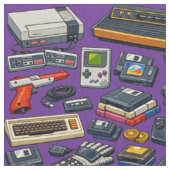 レトロな1980年代のビデオゲームギア柄 ファブリック (クローズアップ)