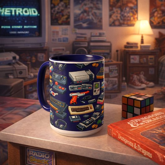 レトロな1980年代のビデオゲーム機パターン マグカップ