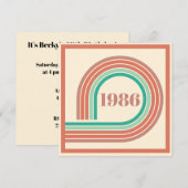 レトロな1986年 40歳の誕生日 コーラル ボホ ストライプ 招待状 (正面/裏面)