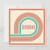 レトロな1986年 40歳の誕生日 コーラル ボホ ストライプ 招待状 (正面)