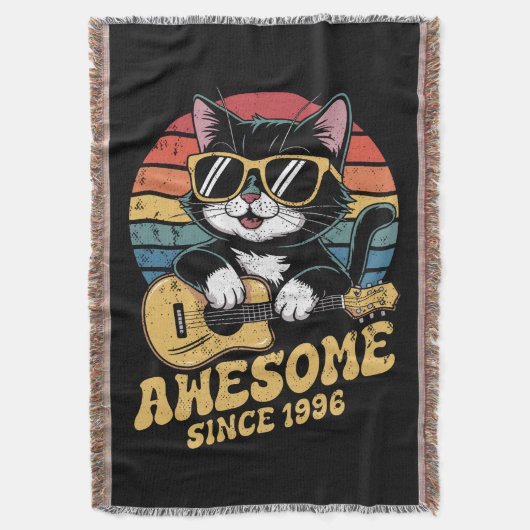レトロな1996年 誕生日 猫好き ウクレレ 30歳の誕生日 スローブランケット (正面縦)