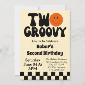 レトロな2つのグルーヴィーボーイ 2歳の誕生日 招待状 (正面)