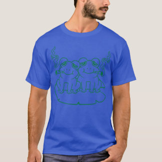 レトロな2匹のカエルの友達 Tシャツ