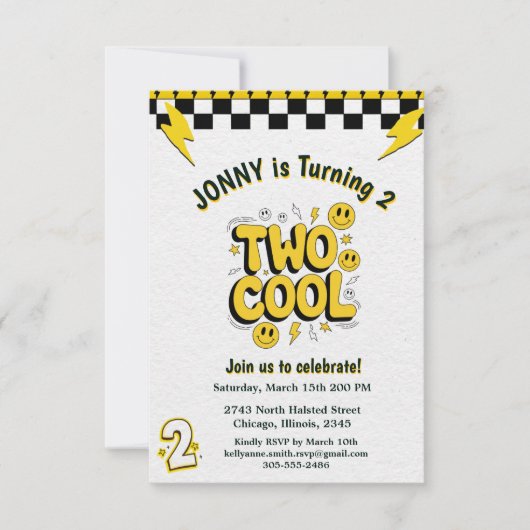 レトロな2歳の誕生日パーティー「Two Cool」 招待状 (正面)