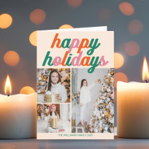 レトロな3枚の写真のクリスマスコラージュ折りたたみカード