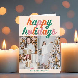 レトロな3枚の写真のクリスマスコラージュ折りたたみカード シーズンカード
