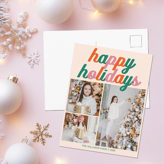 レトロな3枚の写真のクリスマスコラージュ ハッピーホリデー シーズンポストカード